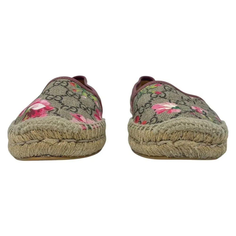 Gucci Bloom GG Supreme Monogram Canvas Pink Floral Print Espadrille Flats 34